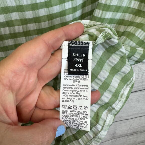 Shein Curve Plus Size Green & White Gingham Textured Blouse Size 4XL - Picture 7 of 8